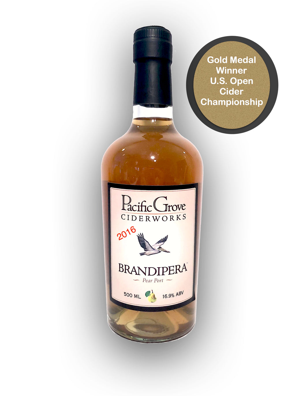 Brandipera.  2016 Gold Medal winner. A pear port (a blend of perry and pear brandy).  Aged in French oak barrels.  500 ml. 16.9% abv